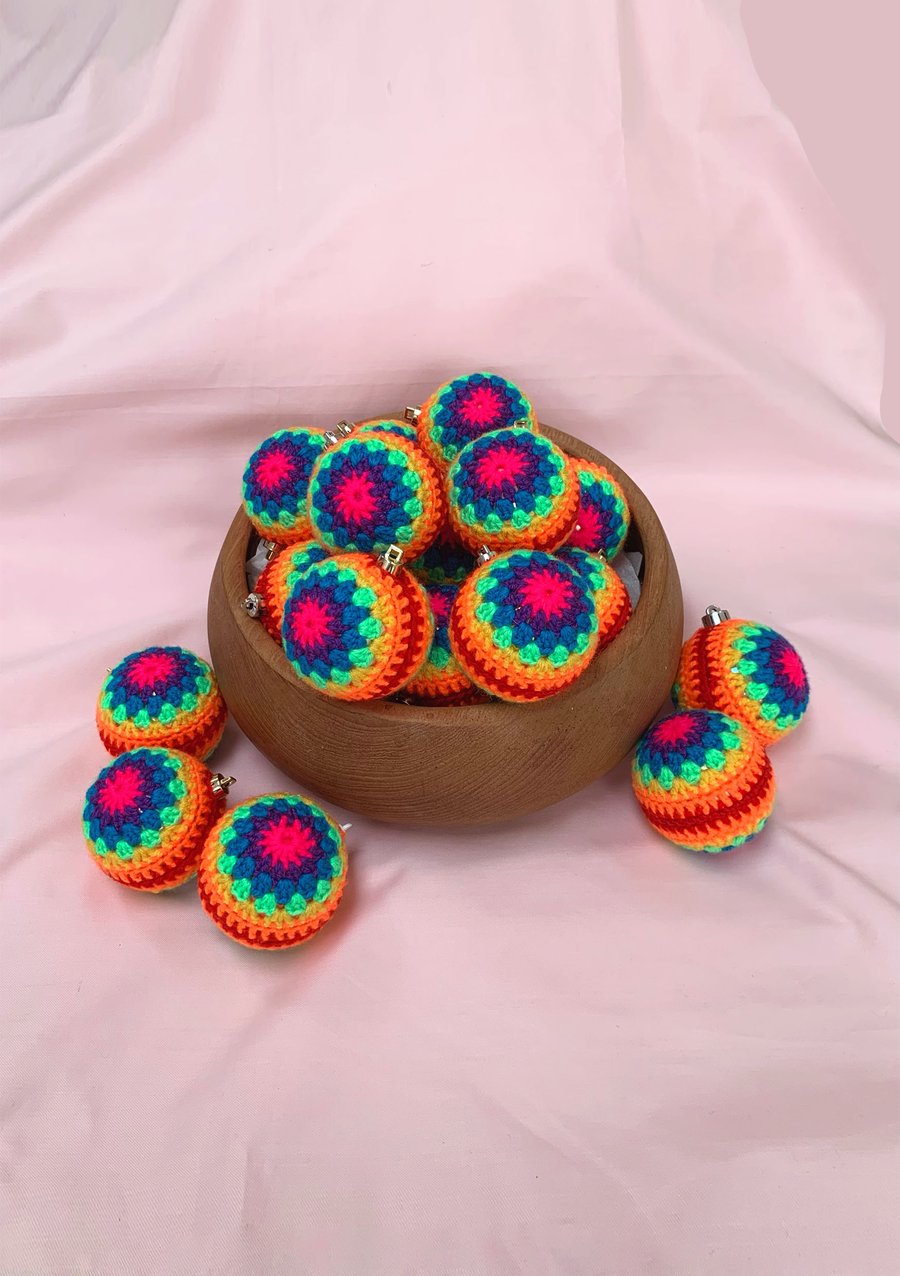 Handmade Rainbow Multicoloured Colourful Bright Crochet Christmas Home Decor