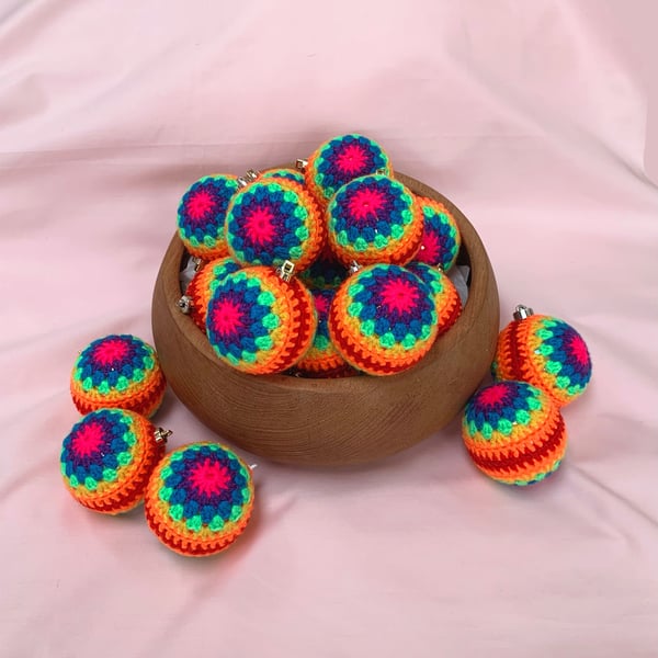 Handmade Rainbow Multicoloured Colourful Bright Crochet Christmas Home Decor