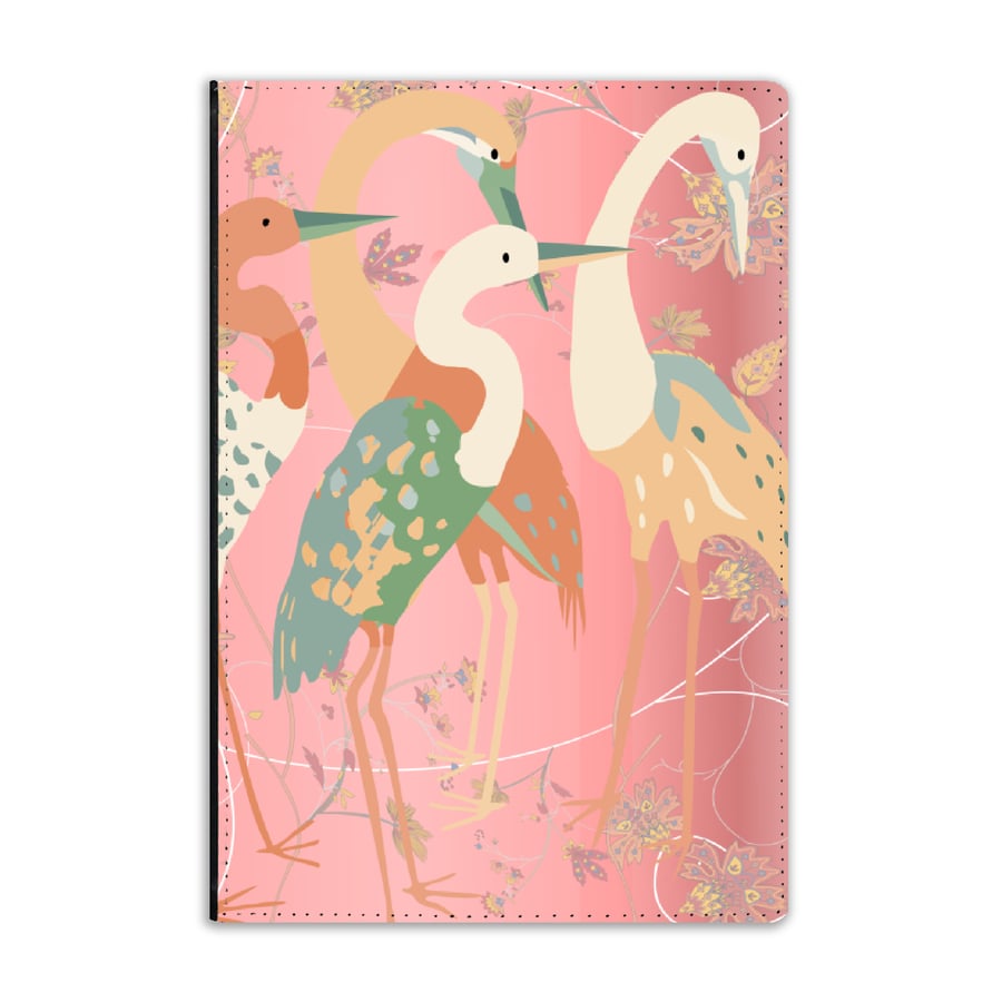 1 REFILLABLE FAUX LEATHER A5 JOURNAL Beautiful PINK CRANE Cover & FREE Notebook