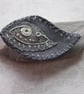 Charcoal Grey Silver Beaded Fabric Leaf Brooch - Image 4