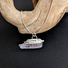 Raw Pink Kunzite Sterling Silver Pendant on a Silver Necklace