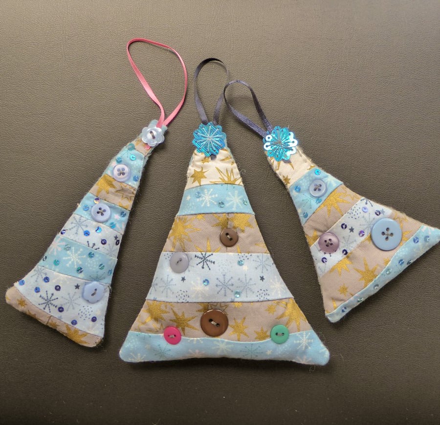 stitched textile hanging decorations
