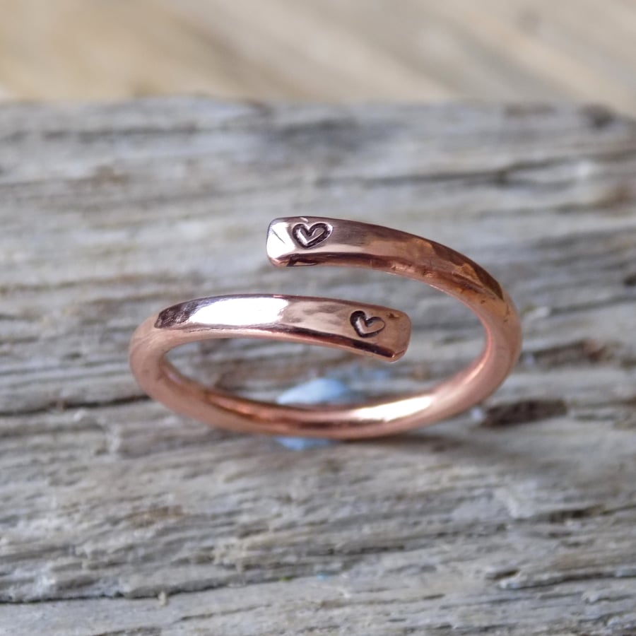 Copper wrap around, adjustable 'sweetheart' ring 