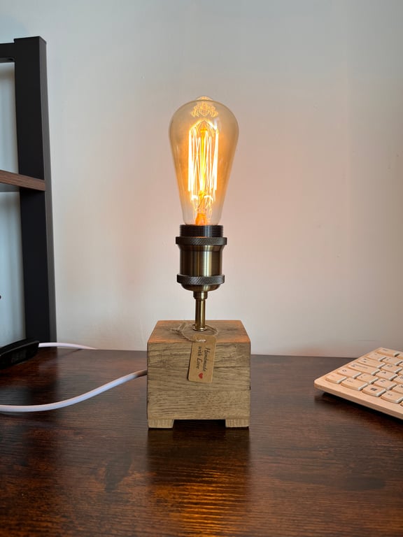 Handmade Solid Oak Desk Lamp – Block Style