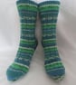 Hand-cranked Knitted Ribbed Wool Socks Size 6 to 7 - Image 1