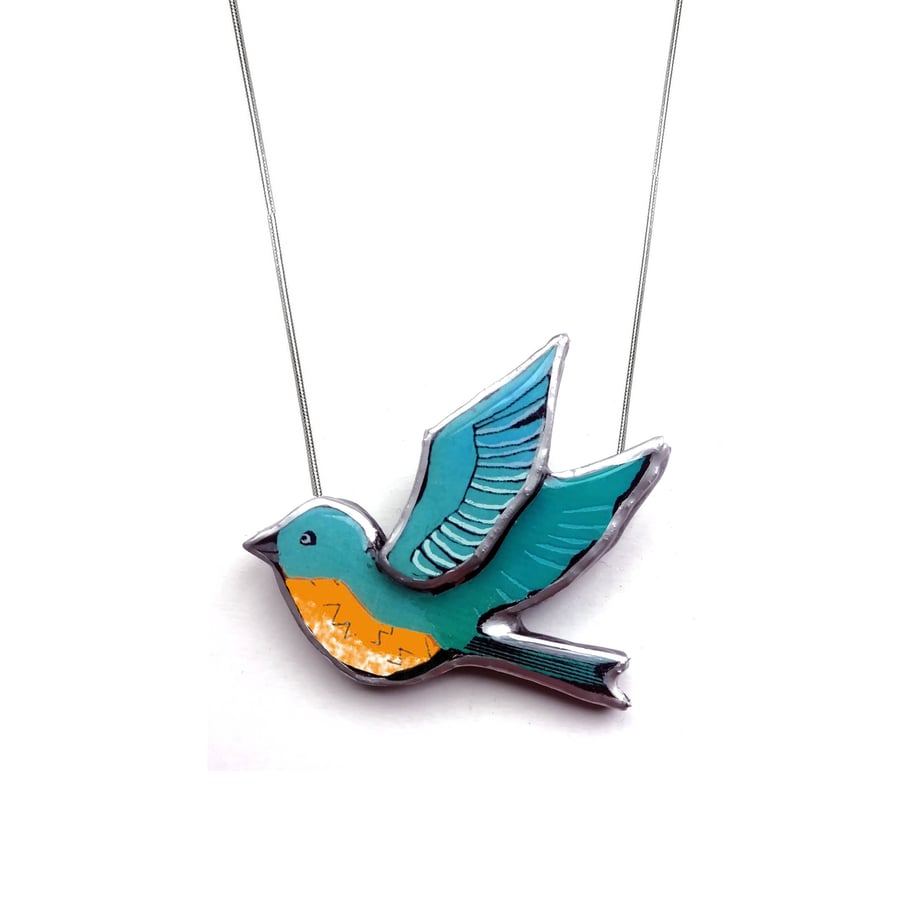 Beautiful Statement Bluebird Resin Necklace by EllyMental