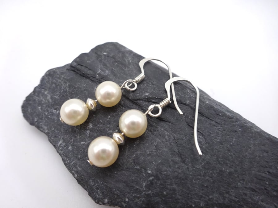 pearl earrings, sterling silver