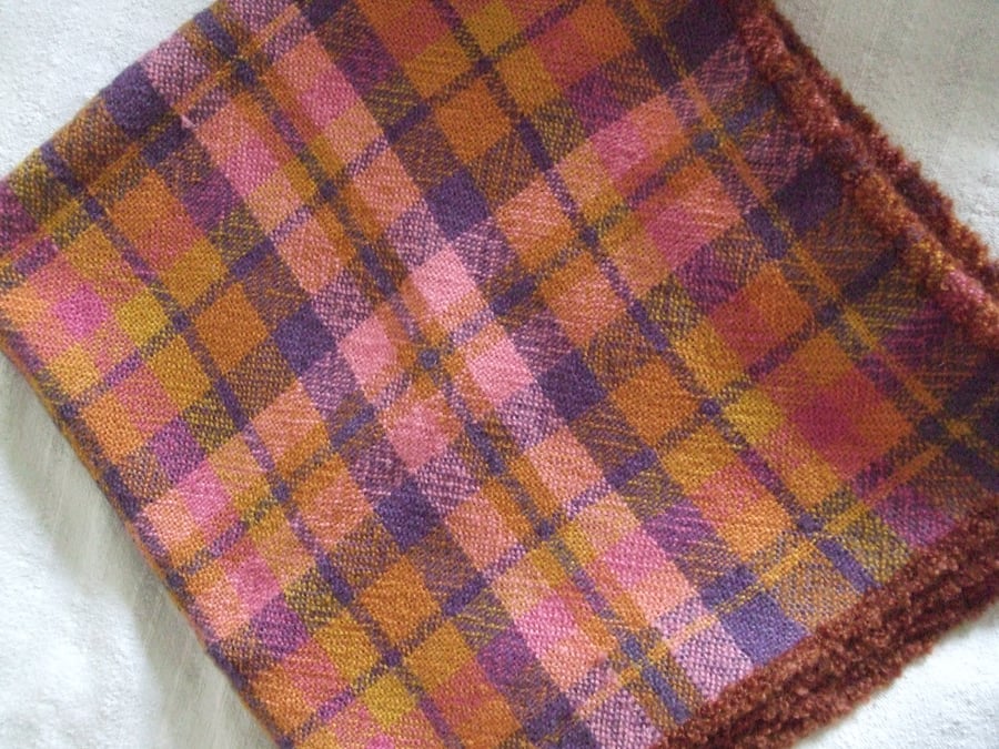 Plant & cochineal dyed check pure wool throw