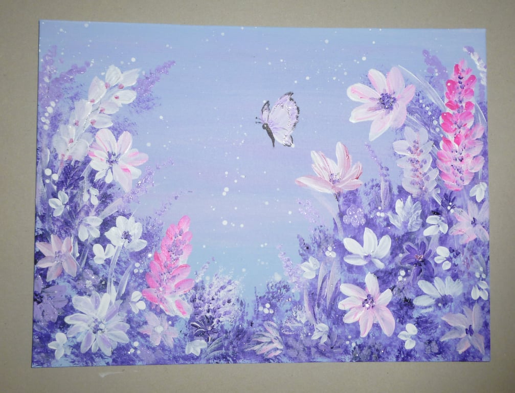 art painting original acrylic fantasy purple floral garden ( REF FA 391 C1 )