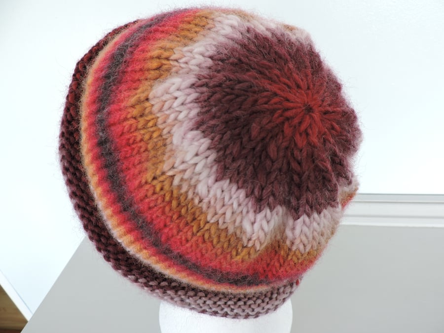 Knitted Beanie Hat Adults Rich Autumn Colours