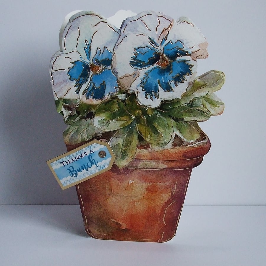 Handmade Shaped Thank You Card, Blue Pansy (409) REDUCED TO CLEAR