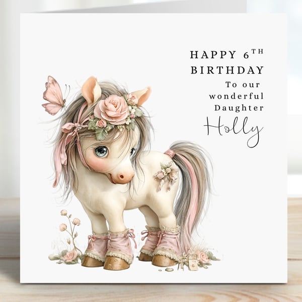 Personalised Pony Card - Horse Card for Daughter, Granddaughter - Card With Name