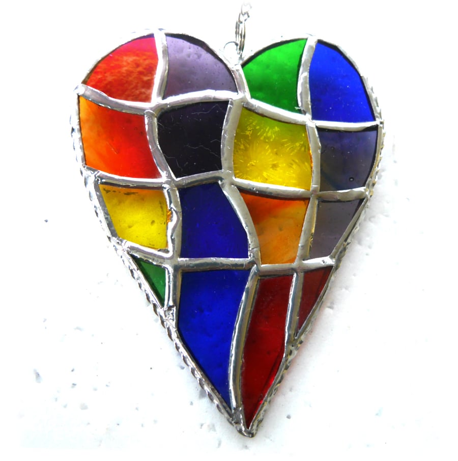 Patchwork Heart Suncatcher Stained Glass Handmade Rainbow 096