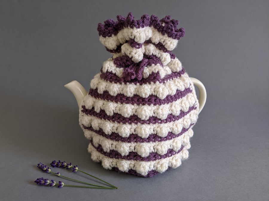 Purple & Cream Bobble Teapot Tea Cosy - Vintage Style