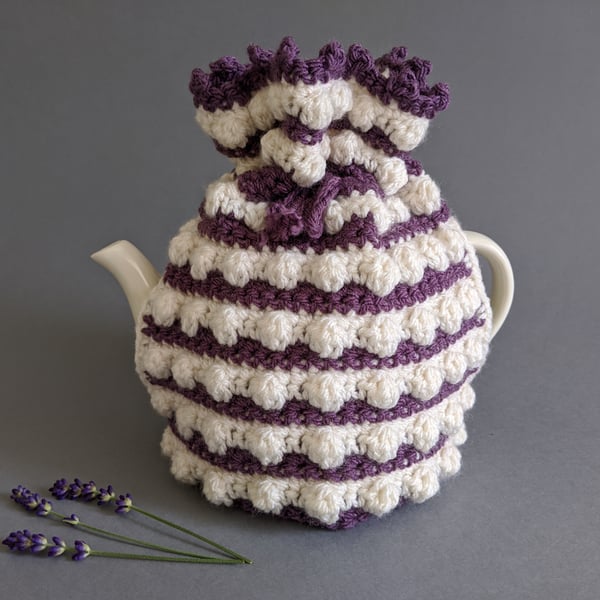 Purple & Cream Bobble Teapot Tea Cosy - Vintage Style