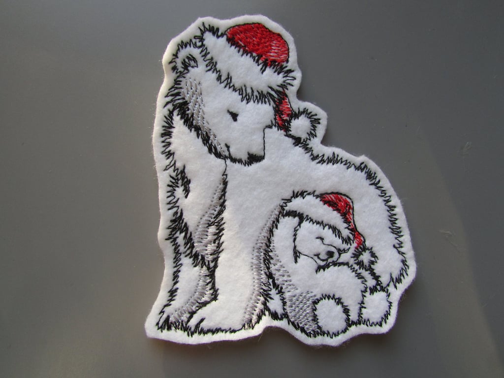 Christmas Polar Bear Embroidered Sew on Applique Patch