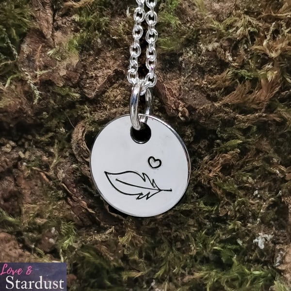"Feathers appear when Loved Ones are near" Hand Stamped Sterling Silver Necklace
