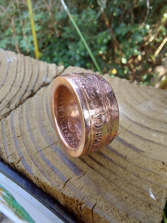 Morgan dollar pure copper coin ring UK Size Y and a Half