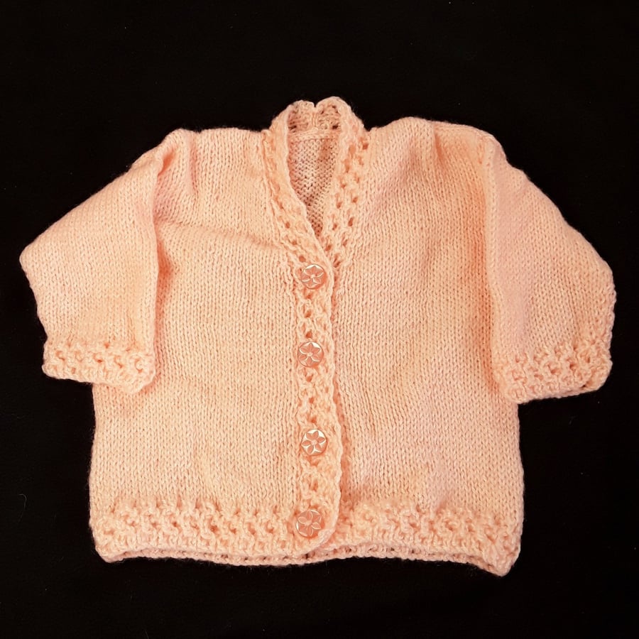 Hand knitted peach baby cardigan 6 - 12 months - Handmade baby clothes - baby