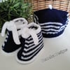 Hand Knitted Baby Boy's French Inspired Beret & Booties Set  0-6 months size