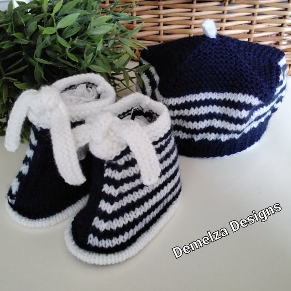 Baby Boy's French Inspired Beret & Booties Set  0-6 months size