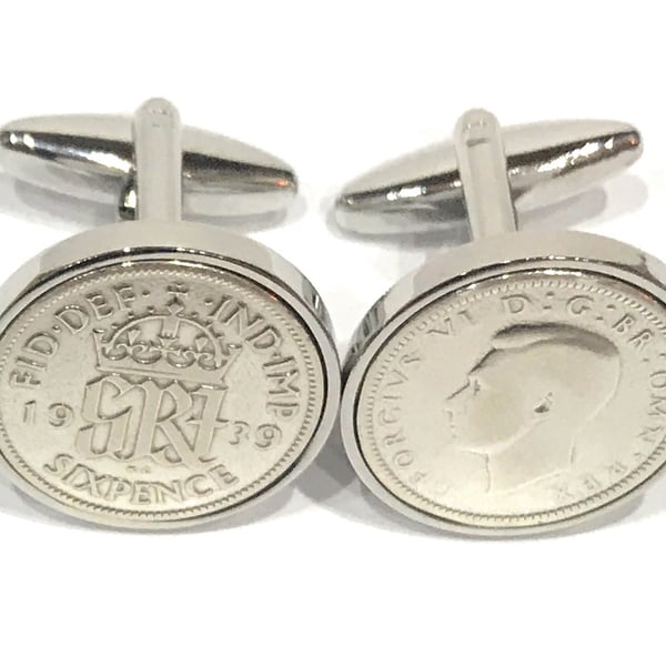 1937 Sixpence Cufflinks 88th birthday. Original sixpence coins Great gift 