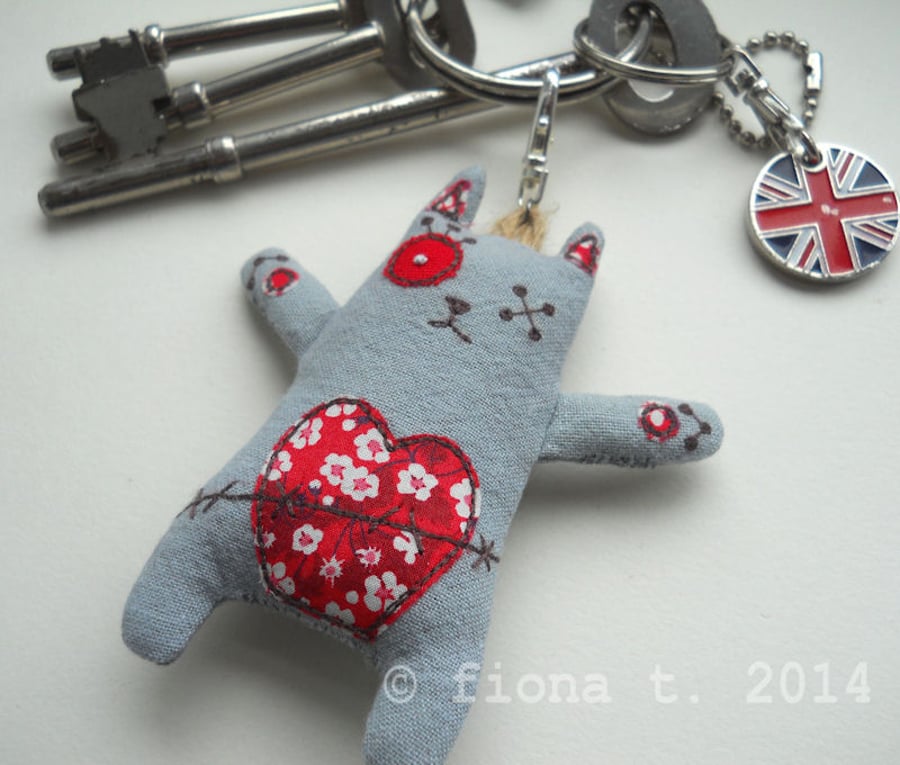 embroidered zombie cat - red