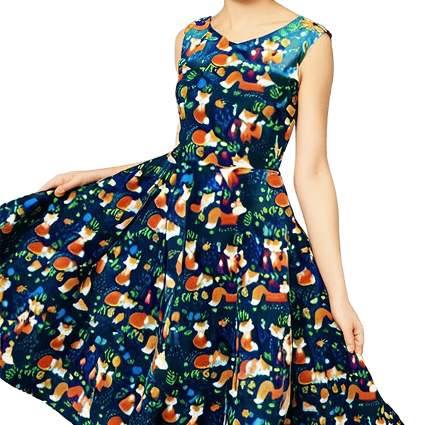 1950s Vintage Retro Rockabilly Dress Fox print Handmade sizes 14-26