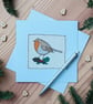 Textile Robin and Holly Christmas Card