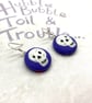 Skulls on purple fabric button dangle earrings -  Seconds Sunday - Image 1