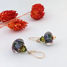 Lampwork Glass Bead Earrings: Soft Mauve and Green, Gold Filled Earwires