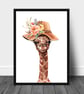 Funky giraffe in a hat wall print, giraffe wall decor, giraffe funny art print - Image 2