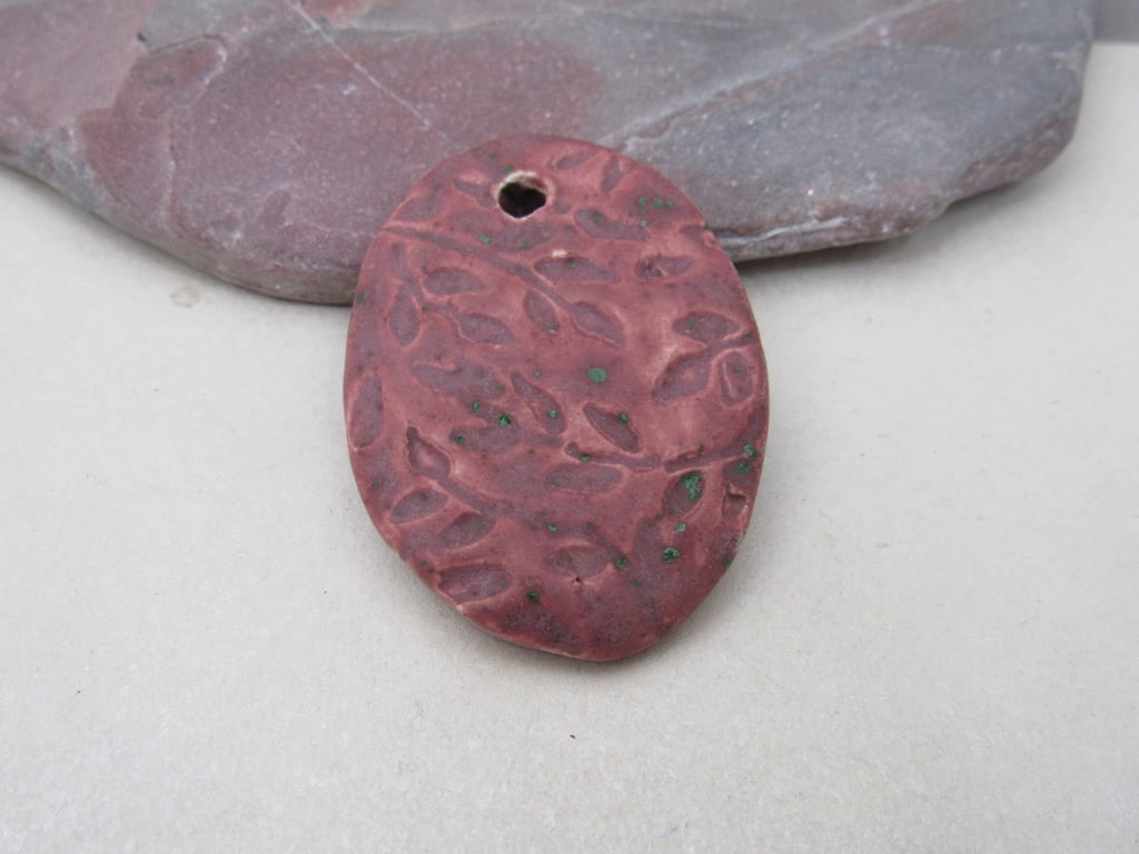 Large Damson Purple Leaf Sprig Ceramic Pendant