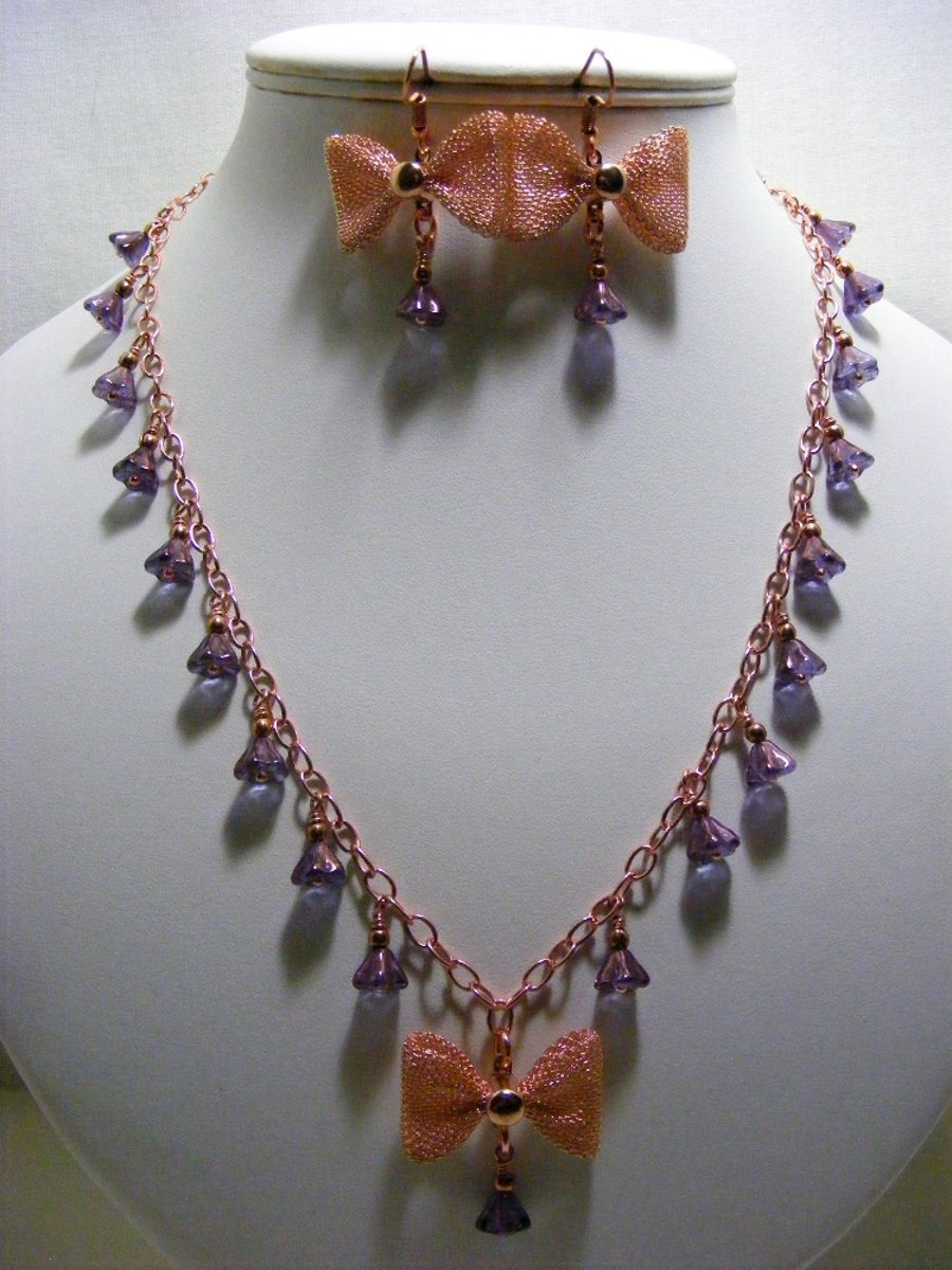 Rose Gold and Amethyst Czech Glass Bell Flower Jewellery Set