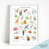 'My Animal Alphabet' A3 Illustrated Art Print - Custom Title Available
