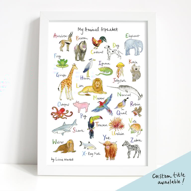 'My Animal Alphabet' A3 Illustrated Art Print - Custom Title Available