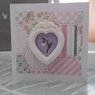 Embroidered Snowdrop in a frame, greetings card 