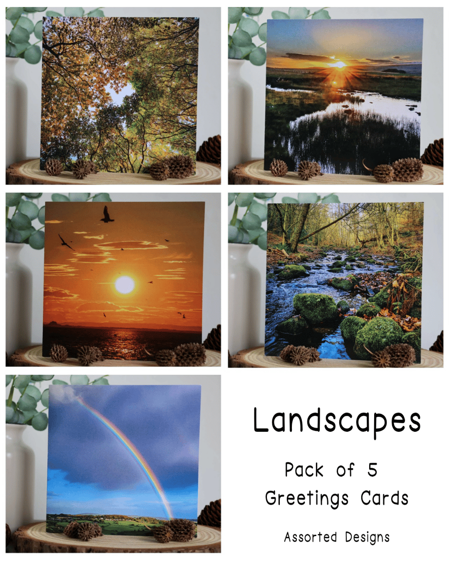 Landscapes - Pack of 5 Greetings Cards - Assorted Designs 