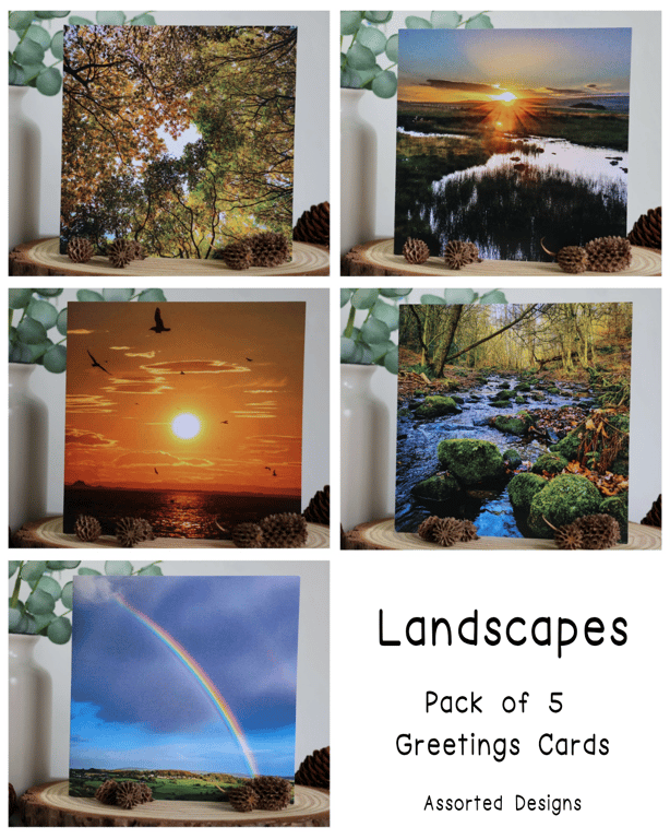 Landscapes - Pack of 5 Greetings Cards - Assorted Designs 