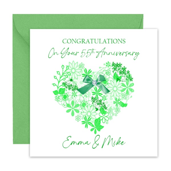 Handmade Personalised 55th Emerald Wedding Anniversary Card