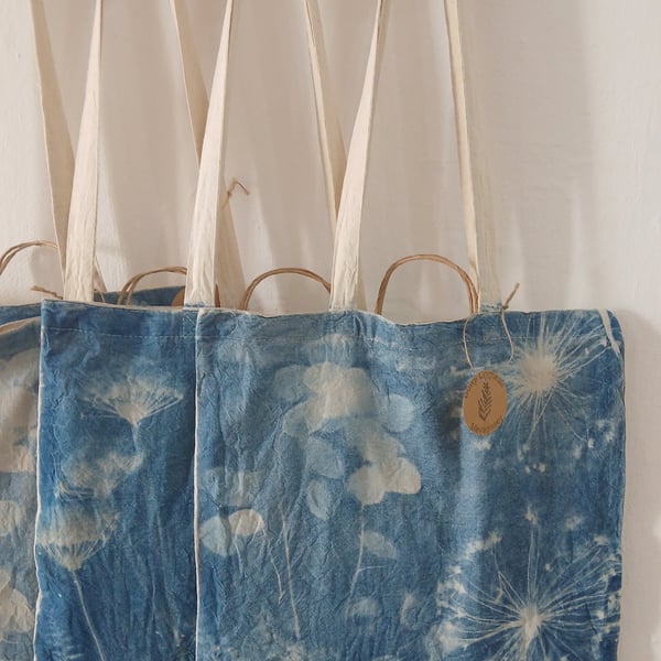 Hand Printed Cyanotype Tote Bag (Honesty & Aliums)