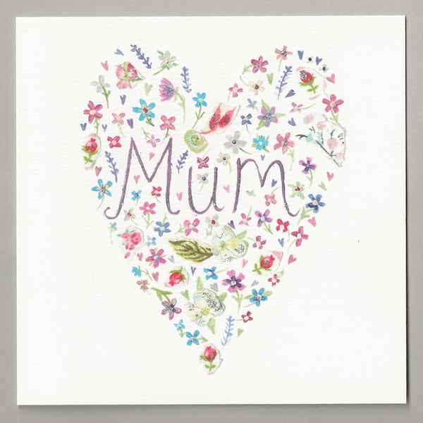 Mum floral heart card