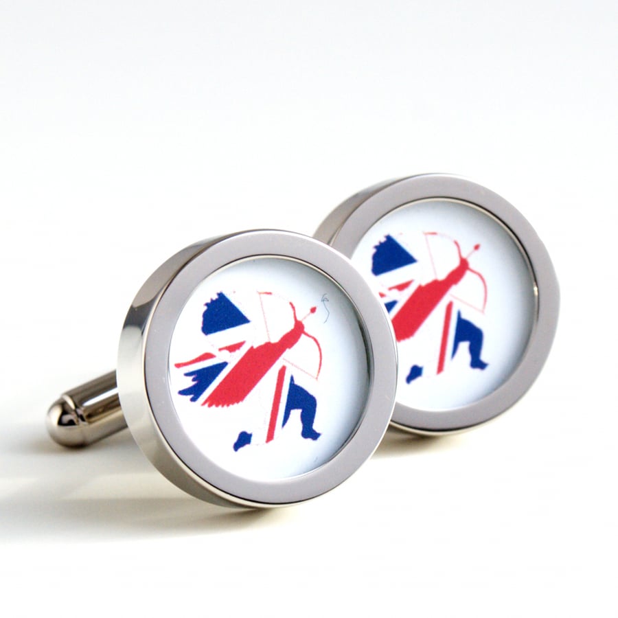 Cupid Cufflinks in the Union Jack for Weddings and Romance - Choose Your Flag