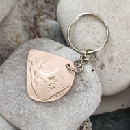 Penny coin guitar plectrum keyring or bagcharm