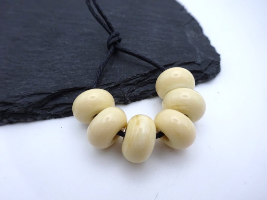 lampwork glass beads, ivory spacer set