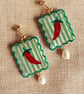 Chilli Pepper Pearl Earrings - Green and Red
