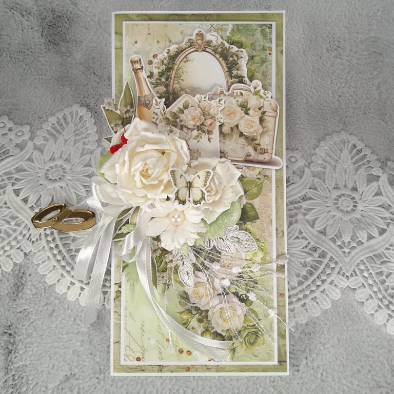 Luxury Handmade Wedding Card in Kraft Window Box. Wedding Keepsake Card (F)