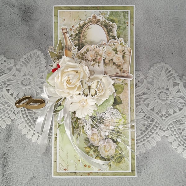 Luxury Handmade Wedding Card in Kraft Window Box. Wedding Keepsake Card (F)