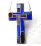 Cross Suncatcher Stained Glass Patchwork Blue Purple Handmade  - Image 1