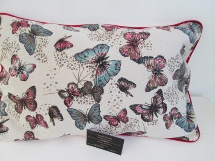 SALE Butterflies Cushion Cover with red piping 
